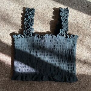 Reformation Black Smocked Crop Top with Ruffled Straps